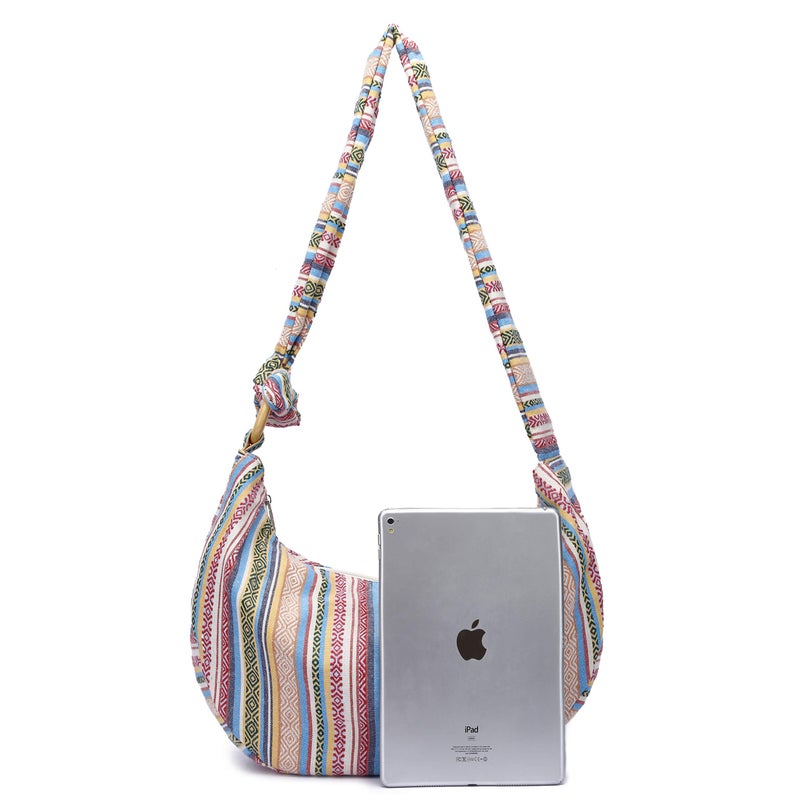 Coton Pose Women large Hippie Crossbody Bag cloth Hobo Sling Bag Cotton Bohemian Hand Bags (off-white) - Image 3